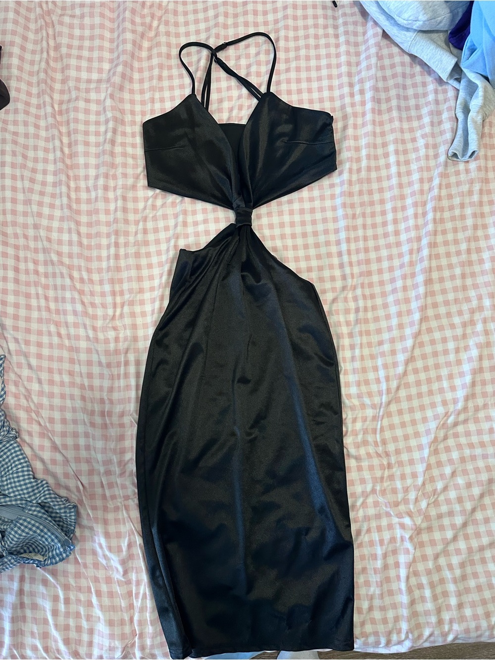 Forever 21 Black Satin Cutout Midi Dress